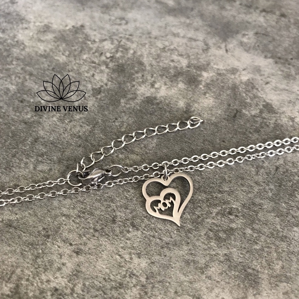 Mom Double Heart Stainless Steel Necklace | Handmade - Picture 11 of 11
